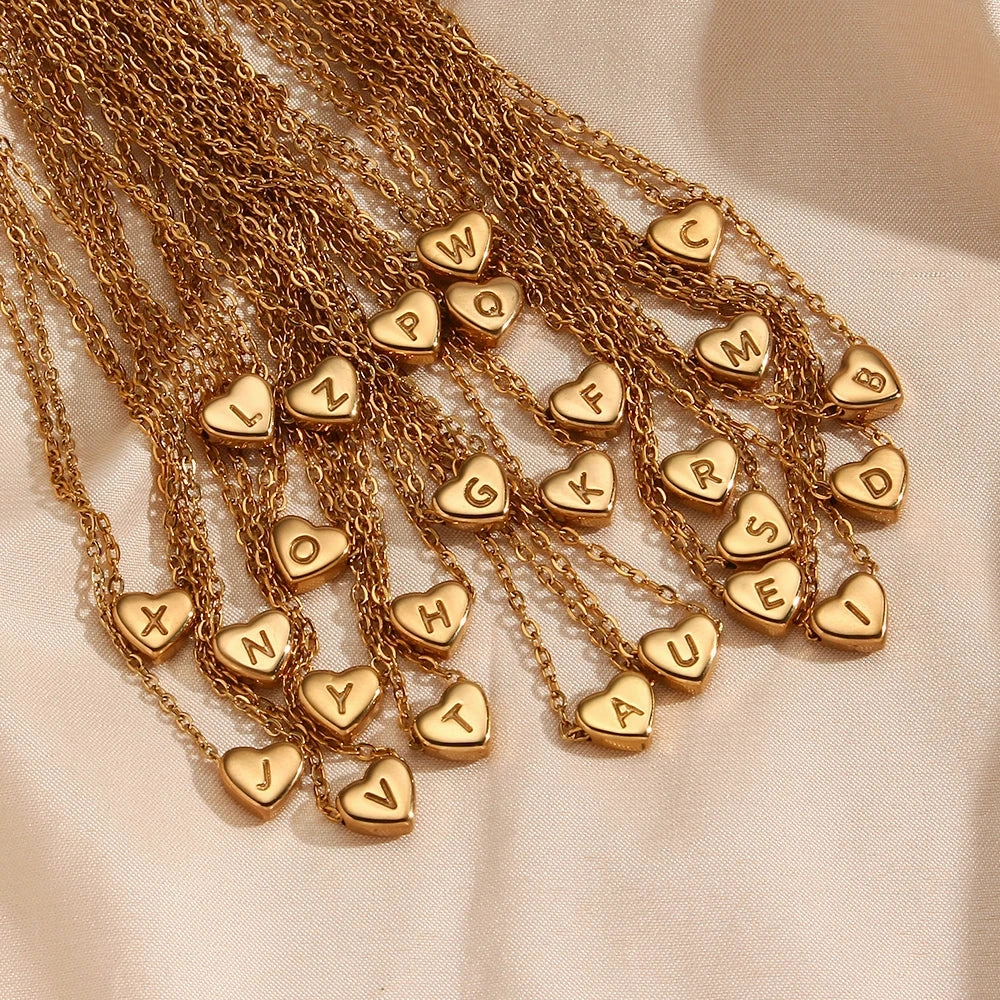 E.B.belle Minimalist Small Love Initial Necklace Jewelry 18k Gold Plated Heart Pendant for Elegant Personal Touch