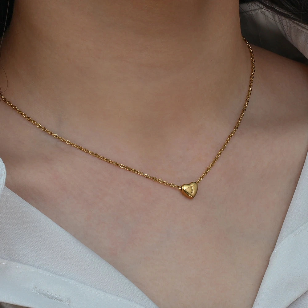 E.B.belle Minimalist Small Love Initial Necklace Jewelry 18k Gold Plated Heart Pendant for Elegant Personal Touch