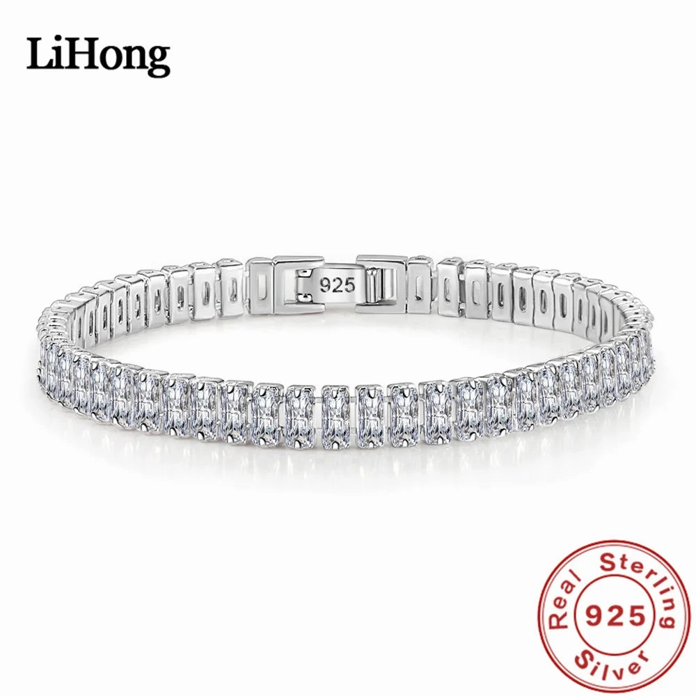 Elegant 925 Sterling Silver Bracelet with Zircon Crystals 18CM