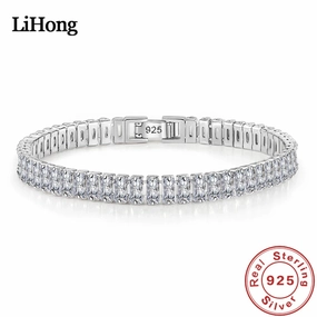 Elegant 925 Sterling Silver Bracelet with Zircon Crystals 18CM