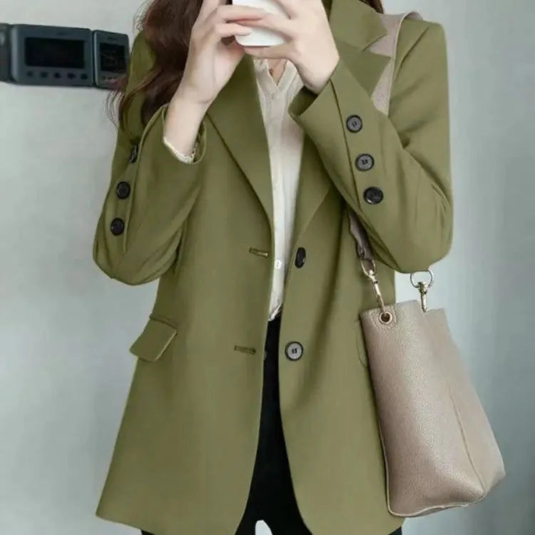 Elegant Autumn OL Work Blazer Suit for Women, Lapel Neck Long Sleeve Solid Jacket, Casual Office Wear, Stylish Outwear for Work and Events