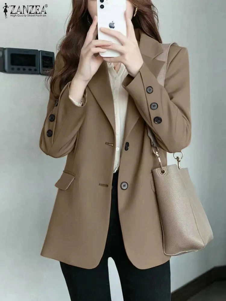 Elegant Autumn OL Work Blazer Suit for Women, Lapel Neck Long Sleeve Solid Jacket, Casual Office Wear, Stylish Outwear for Work and Events