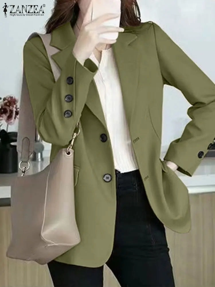 Elegant Autumn OL Work Blazer Suit for Women, Lapel Neck Long Sleeve Solid Jacket, Casual Office Wear, Stylish Outwear for Work and Events