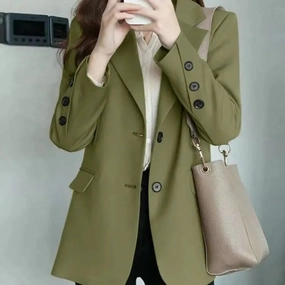 Elegant Autumn OL Work Blazer Suit for Women, Lapel Neck Long Sleeve Solid Jacket, Casual Office Wear, Stylish Outwear for Work and Events