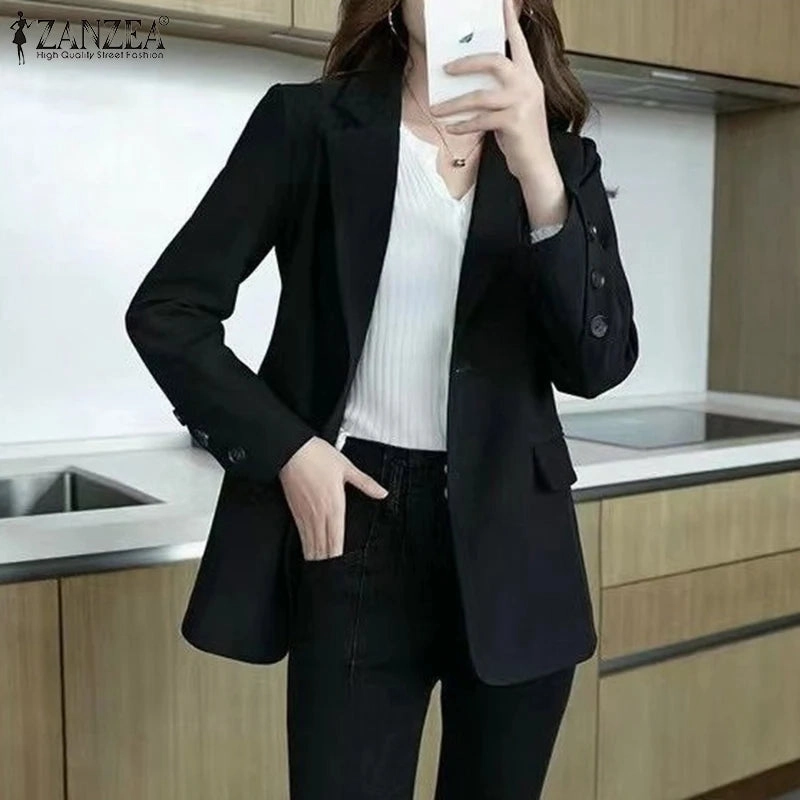 Elegant Autumn OL Work Blazer Suit for Women, Lapel Neck Long Sleeve Solid Jacket, Casual Office Wear, Stylish Outwear for Work and Events