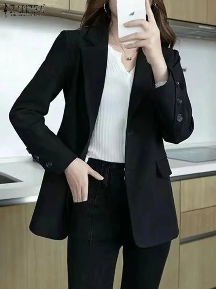 Elegant Autumn OL Work Blazer Suit for Women, Lapel Neck Long Sleeve Solid Jacket, Casual Office Wear, Stylish Outwear for Work and Events