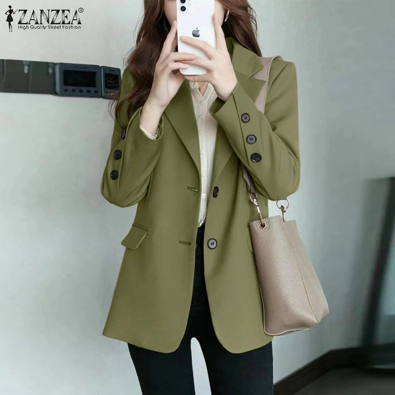 Elegant Autumn OL Work Blazer Suit for Women, Lapel Neck Long Sleeve Solid Jacket, Casual Office Wear, Stylish Outwear for Work and Events