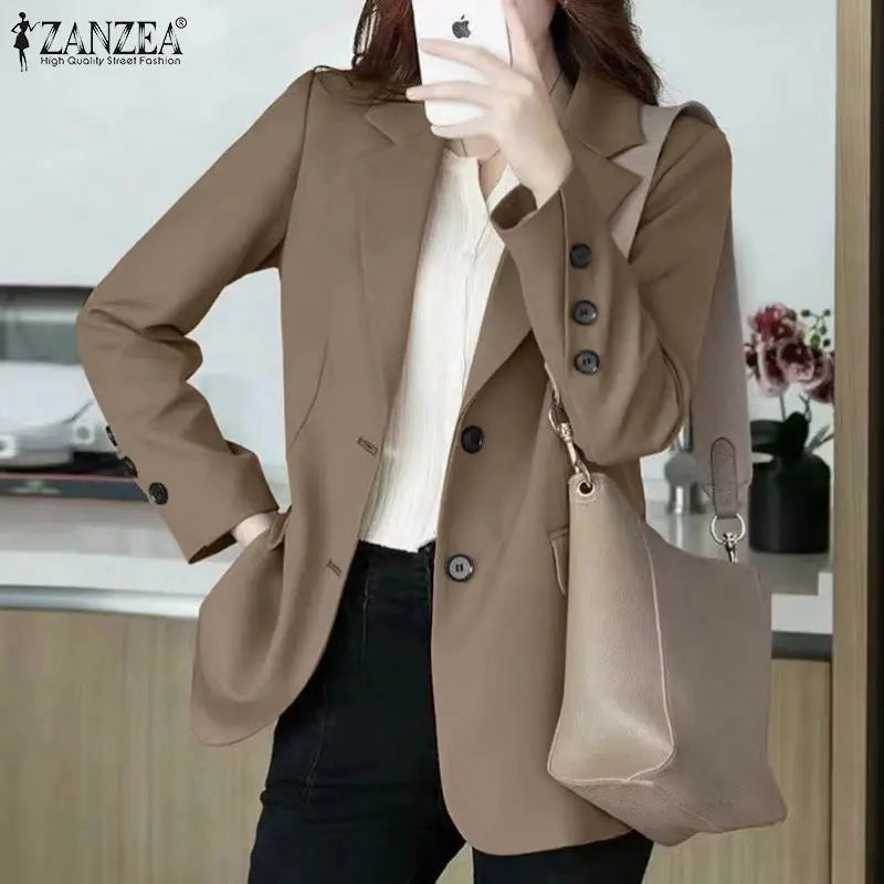 Elegant Autumn OL Work Blazer Suit for Women, Lapel Neck Long Sleeve Solid Jacket, Casual Office Wear, Stylish Outwear for Work and Events