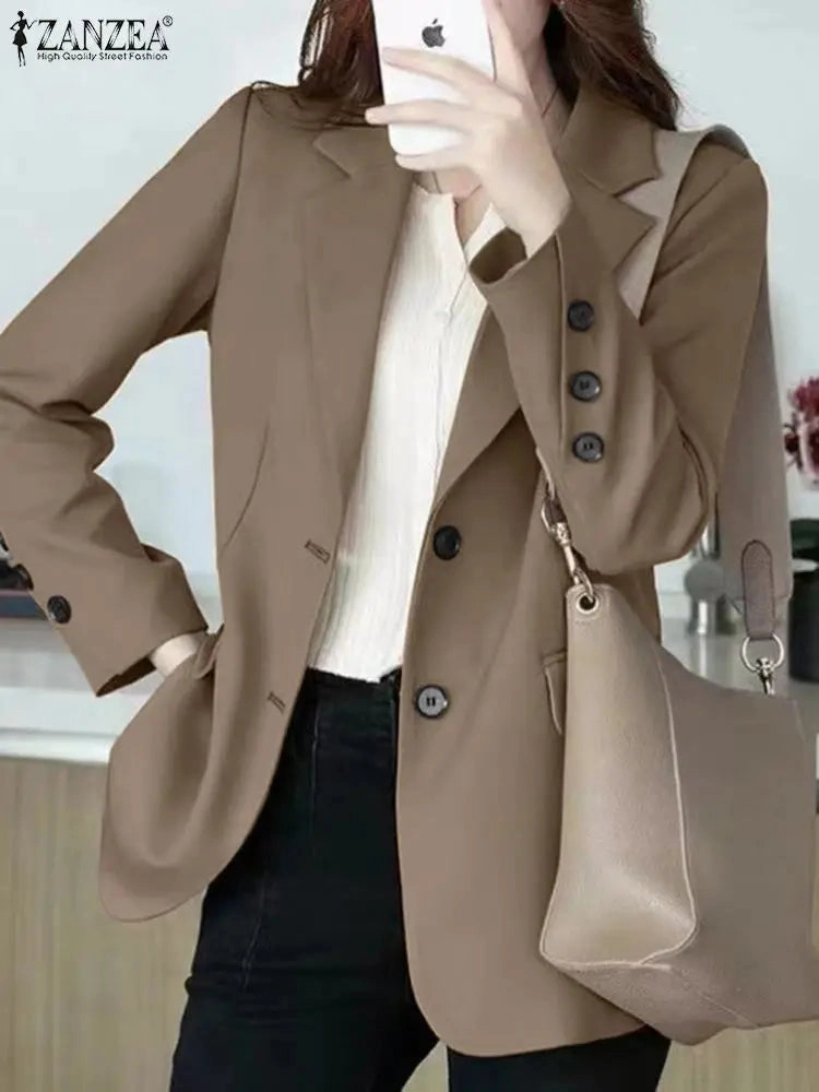 Elegant Autumn OL Work Blazer Suit for Women, Lapel Neck Long Sleeve Solid Jacket, Casual Office Wear, Stylish Outwear for Work and Events