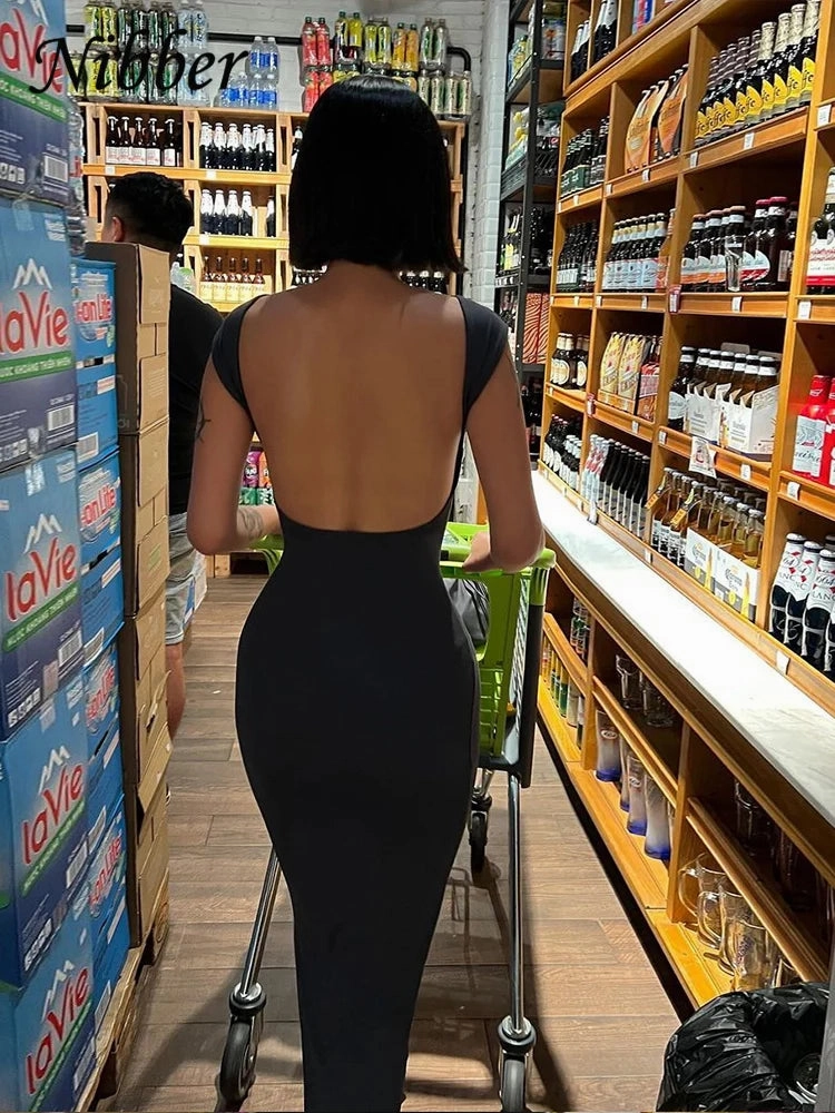Elegant Backless Maxi Dress for Women - Slim Fit Bodycon Streetwear
