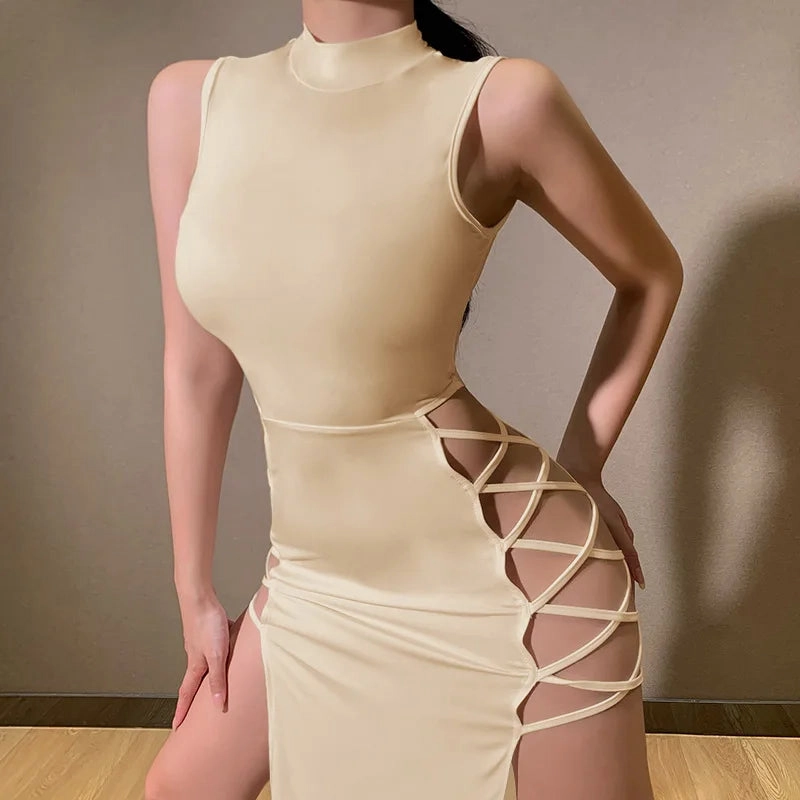 Elegant Black Sleeveless Bandage Sexy Dress For Women