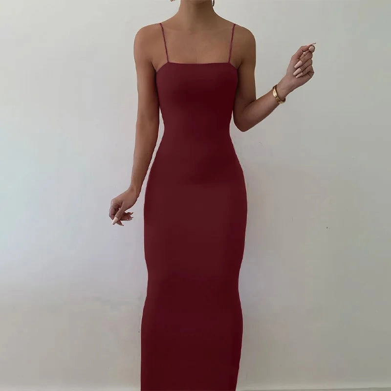 Elegant Bodycon Midi Dress for Women - Nsangu Autumn Winter Solid White Black Strap Streetwear Party Fashion