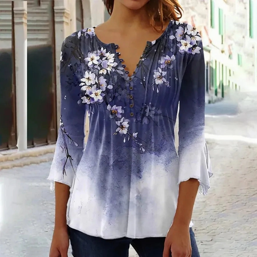 Elegant Casual Long Sleeve Women's Shirt - Stylish Print Top for Weekend and Holiday Wear