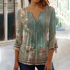 Elegant Casual Long Sleeve Women's Shirt - Stylish Print Top for Weekend and Holiday Wear
