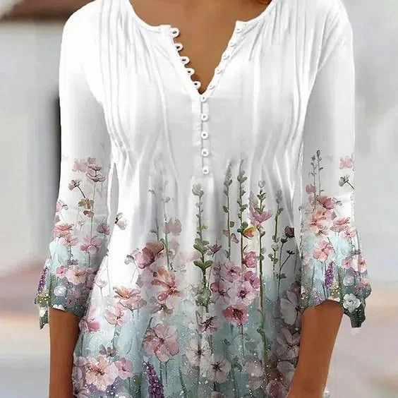 Elegant Casual Long Sleeve Women's Shirt - Stylish Print Top for Weekend and Holiday Wear