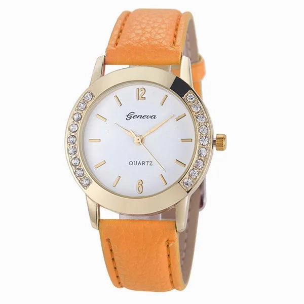 Elegant Geneva Fashion Women Watches Leather Band Quartz
