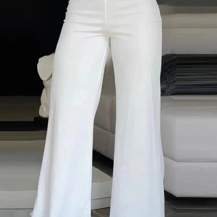 Elegant High Waist Flared Women Pants with Sheer Mesh Patch