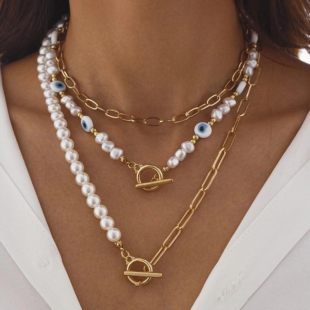 Elegant Irregular Pearl Multi-layer Heart Pendant Choker