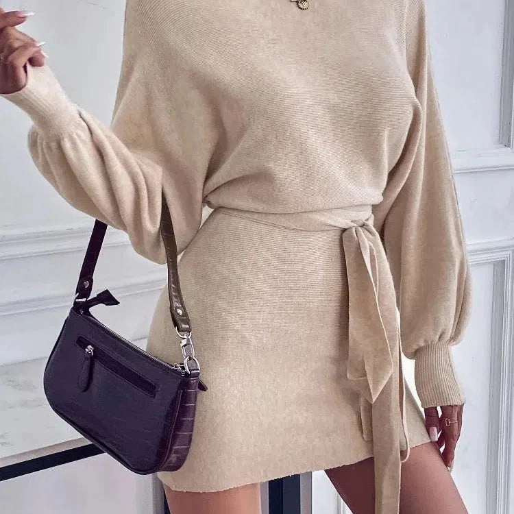 Elegant Long Sleeve Bodycon Dress Women Boat Neck Style
