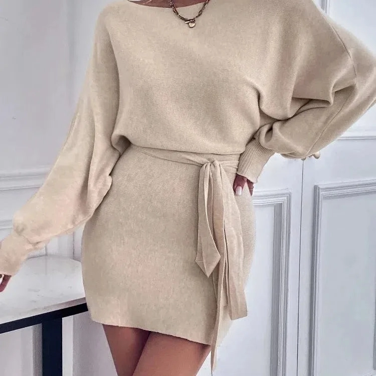 Elegant Long Sleeve Bodycon Dress Women Boat Neck Style