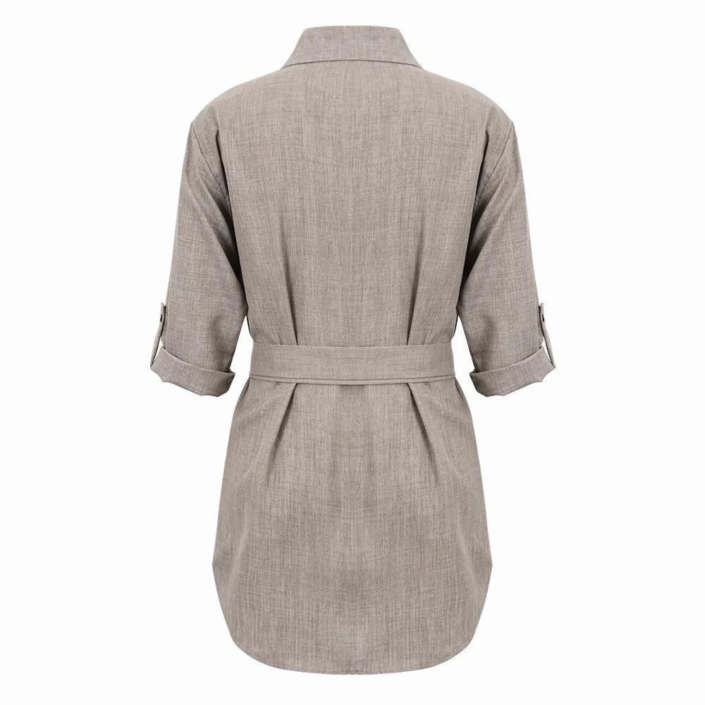 Elegant Mini Dress Deep V-neck 3/4 Sleeve Women Fashion