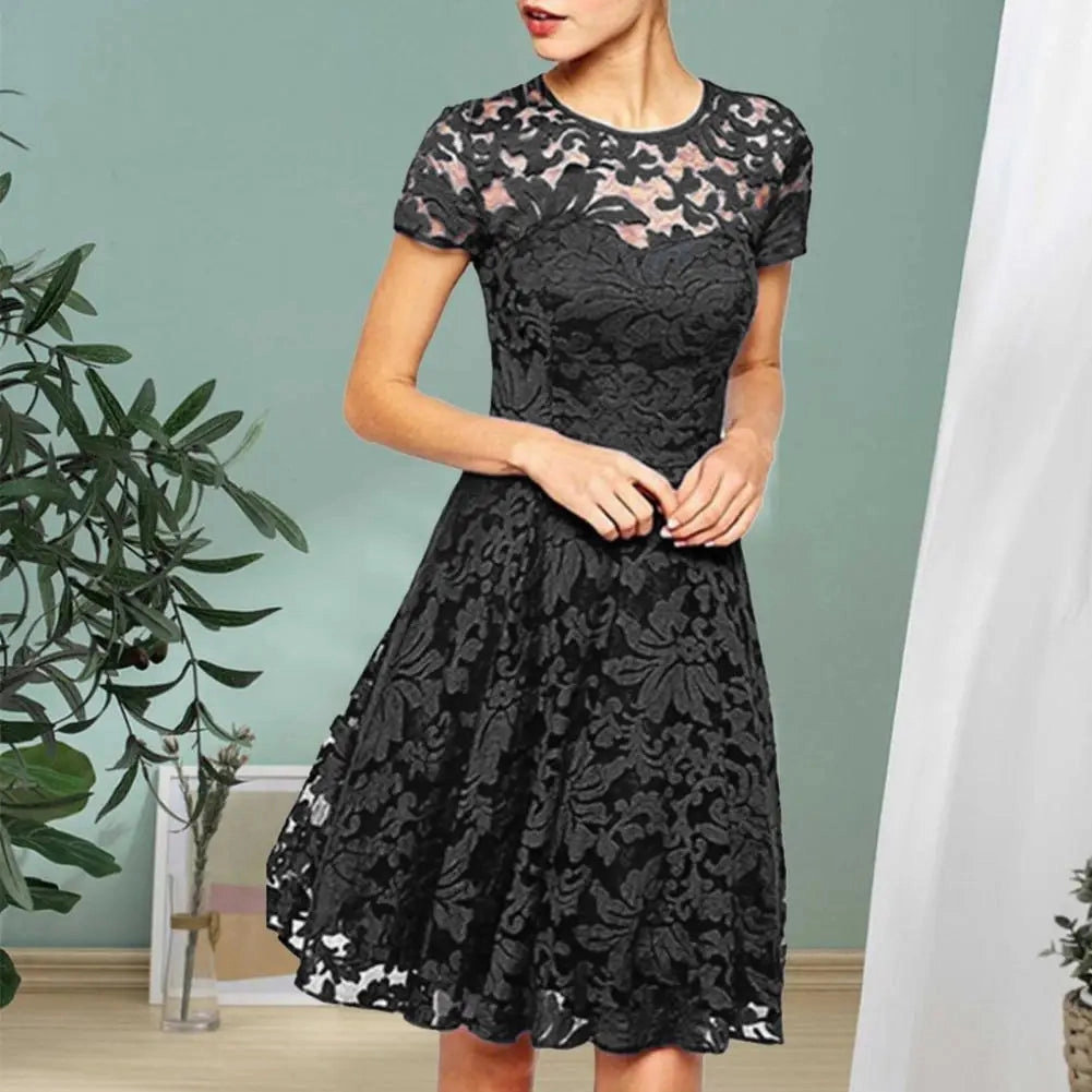 Elegant Plus Size Summer Mini Dress A-line Round Neck Style