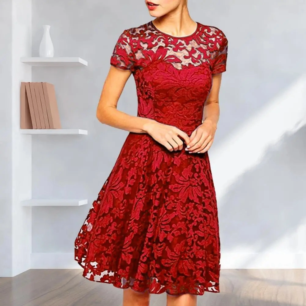 Elegant Plus Size Summer Mini Dress A-line Round Neck Style