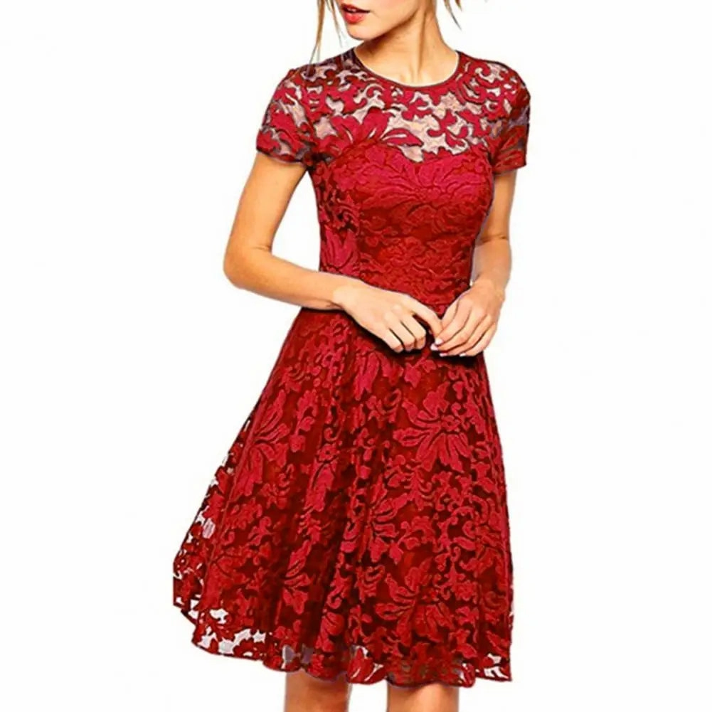 Elegant Plus Size Summer Mini Dress A-line Round Neck Style