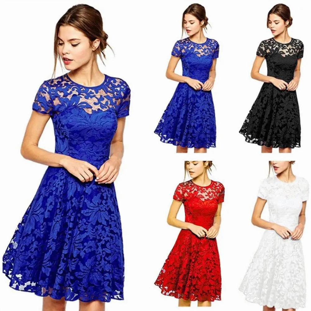 Elegant Plus Size Summer Mini Dress A-line Round Neck Style