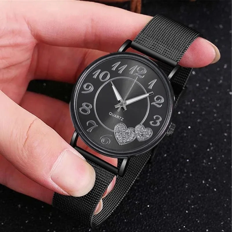Elegant Rose Gold Heart Dial Watch for Women Waterproof Luxury