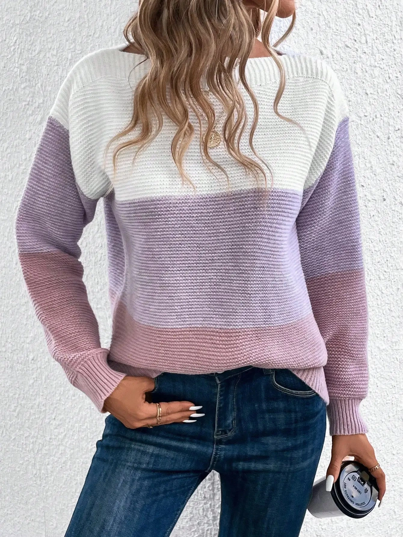 Elegant Three-color Patchwork Sweater for Women Casual Warm Jumpers