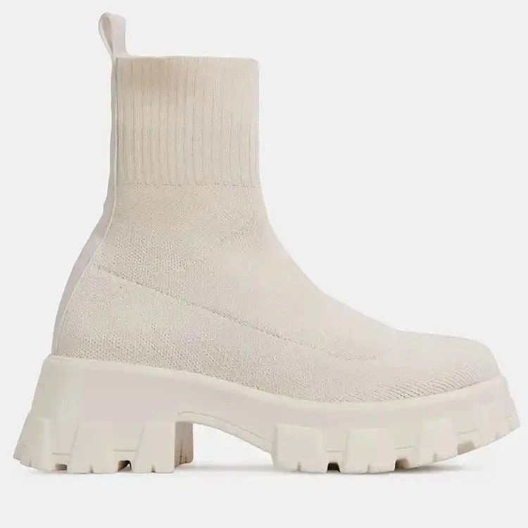 Elegant Women Boots Elastic Platform Breathable Slip On Heels