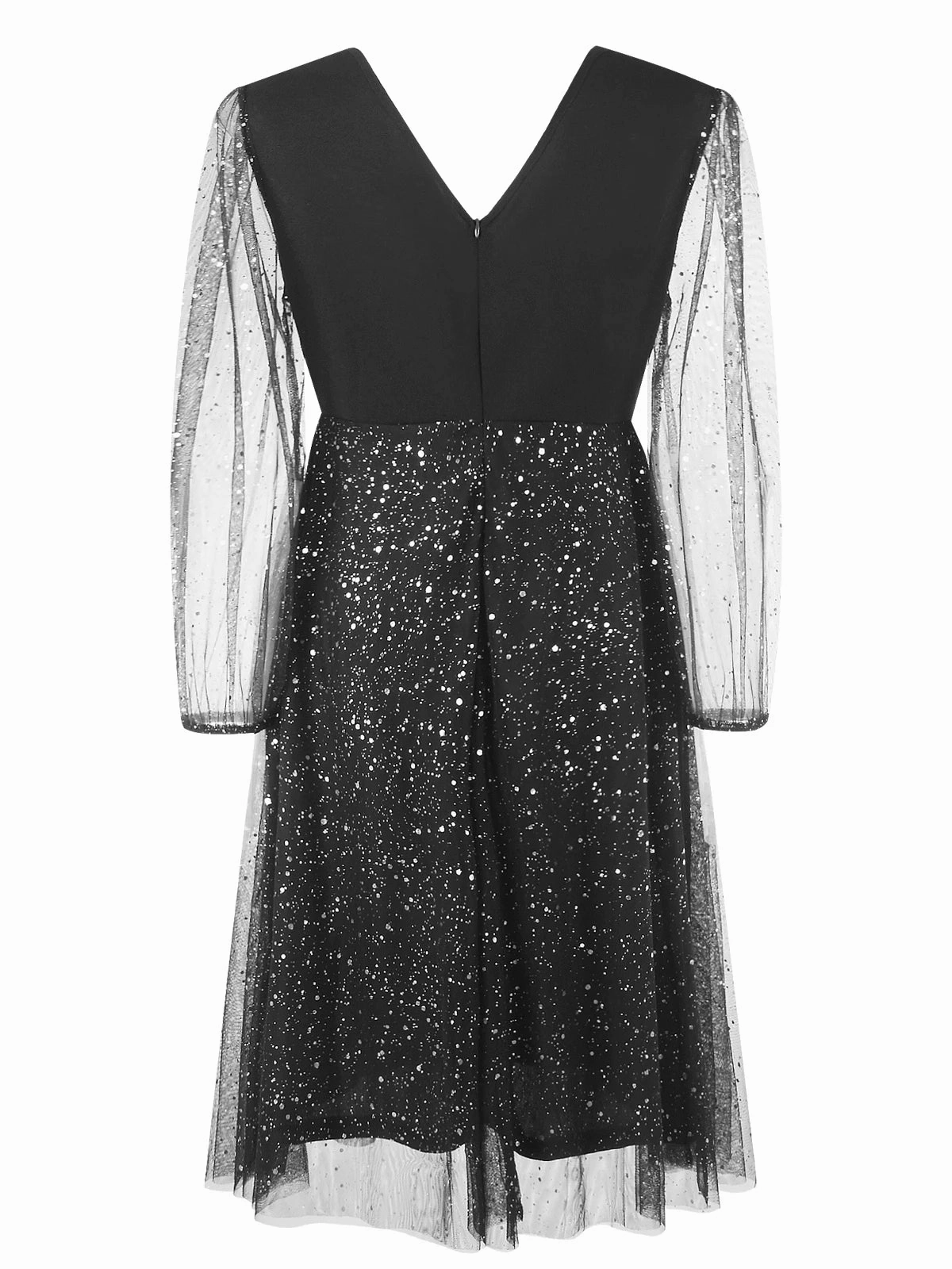 Elegant Women??s Sexy V Neck Sequin Midi Dress with Sheer Mesh Sleeves for Parties Plus Size Gown