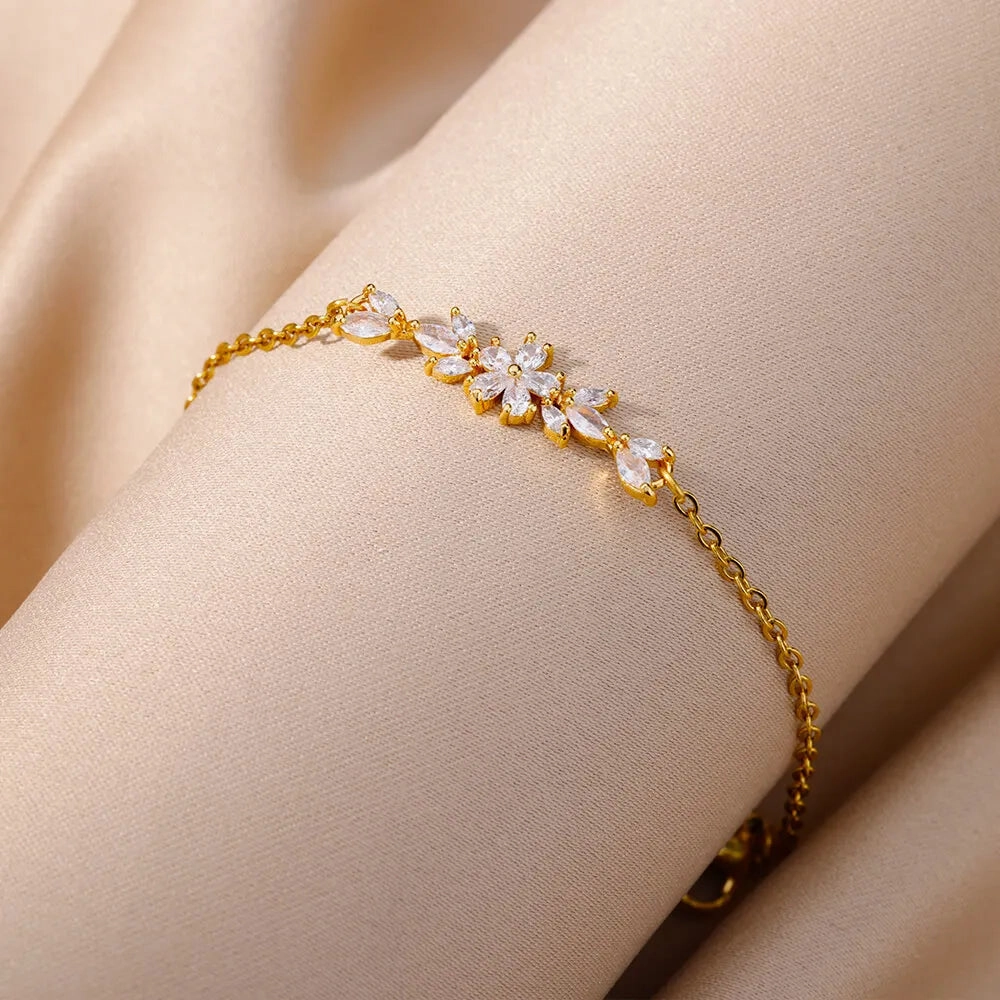 Elegant Zircon Flowers Bracelet For Women Charm Jewelry