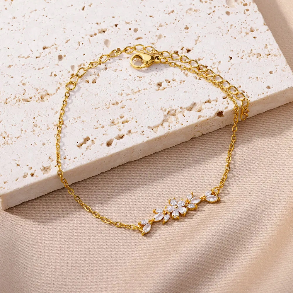 Elegant Zircon Flowers Bracelet For Women Charm Jewelry