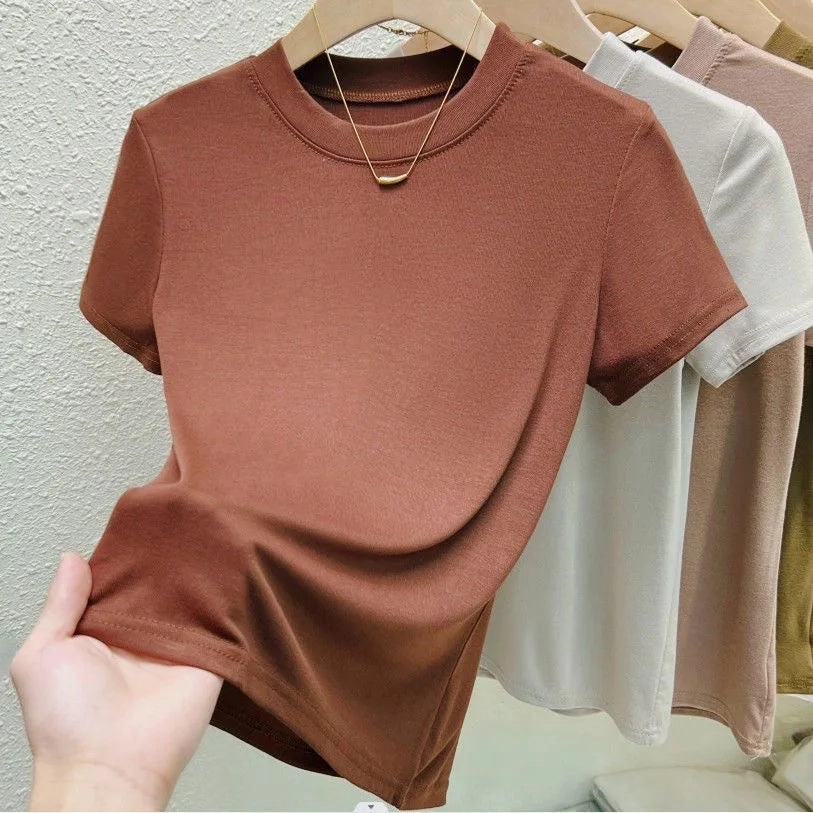 Elevate Your Summer Style: Plus Size Slim Fit Women's Casual Crew Neck T-Shirt - Short Sleeve Solid Tees for Effortless Chic