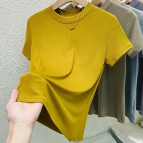 Elevate Your Summer Style: Plus Size Slim Fit Women's Casual Crew Neck T-Shirt - Short Sleeve Solid Tees for Effortless Chic
