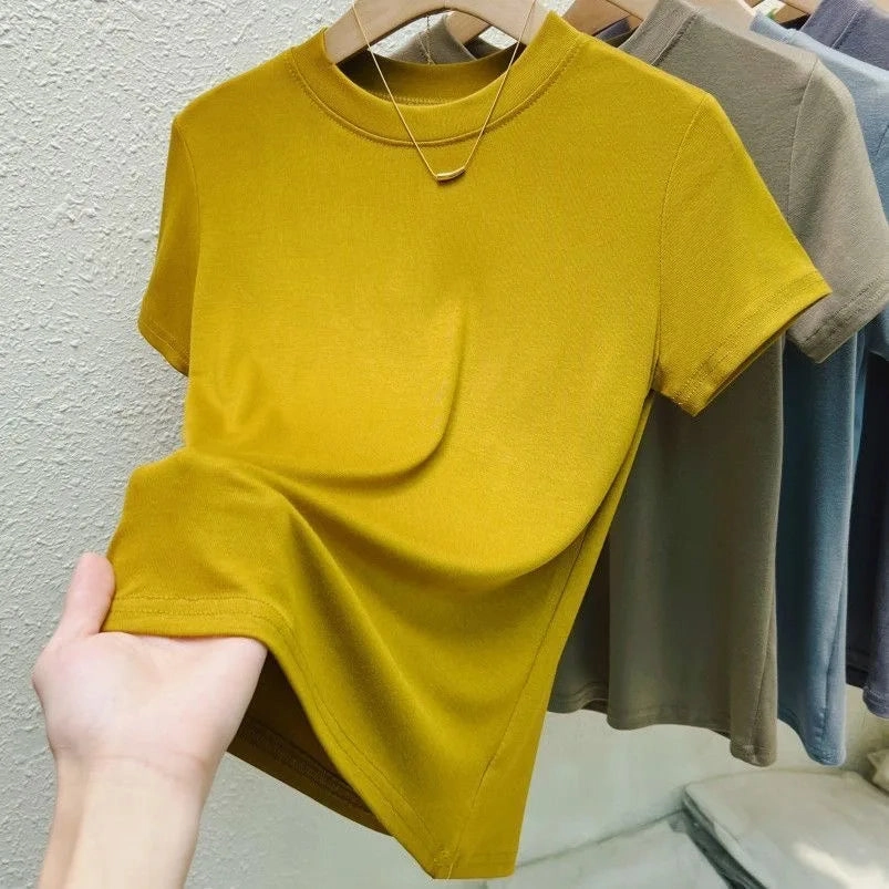 Elevate Your Summer Style: Plus Size Slim Fit Women's Casual Crew Neck T-Shirt - Short Sleeve Solid Tees for Effortless Chic