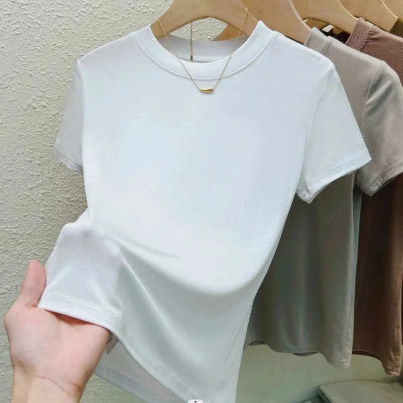Elevate Your Summer Style: Plus Size Slim Fit Women's Casual Crew Neck T-Shirt - Short Sleeve Solid Tees for Effortless Chic