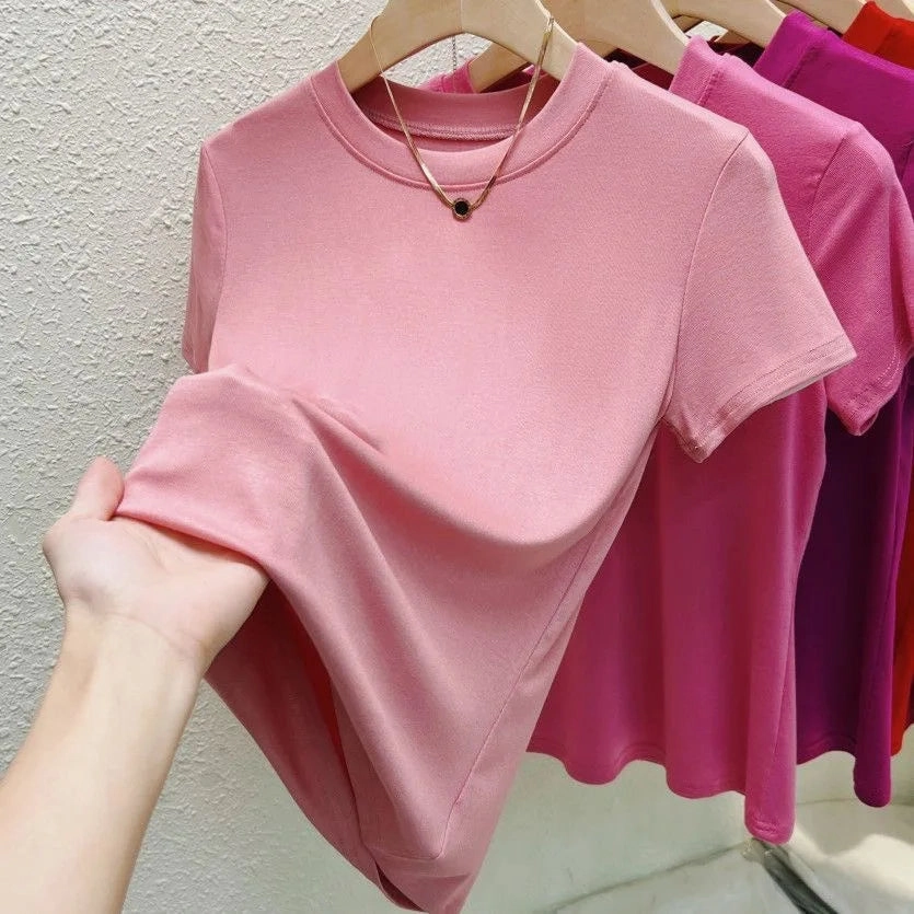 Elevate Your Summer Style: Plus Size Slim Fit Women's Casual Crew Neck T-Shirt - Short Sleeve Solid Tees for Effortless Chic