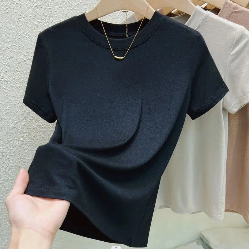 Elevate Your Summer Style: Plus Size Slim Fit Women's Casual Crew Neck T-Shirt - Short Sleeve Solid Tees for Effortless Chic