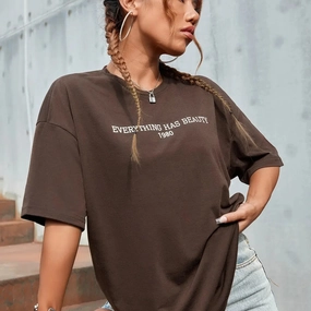 Embrace Your Style with "Everything Has Beauty" 1980 Letter Graphic Oversized Cotton Tee for Women - Breathable Short Sleeve O-Neck Top