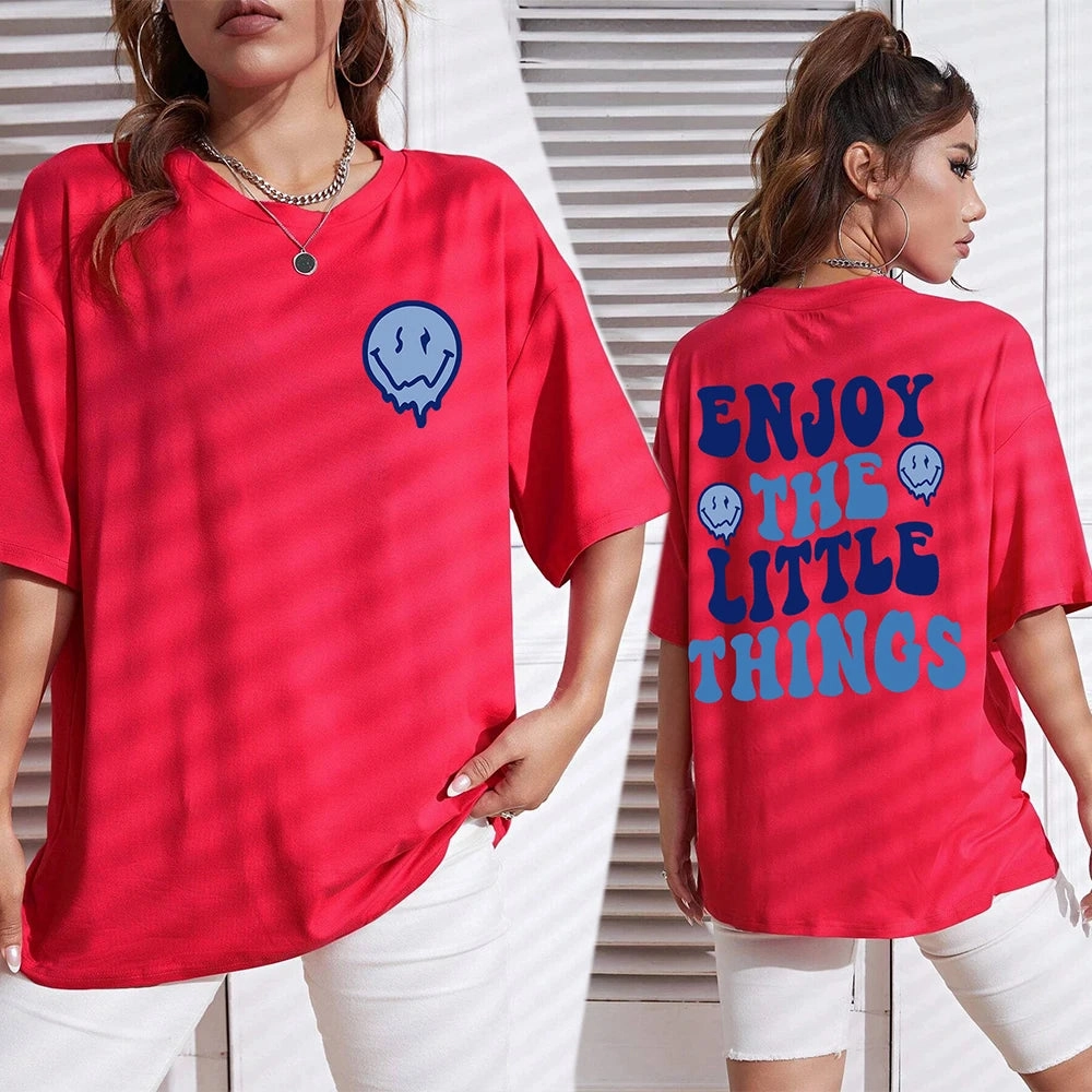 Enjoy The Little Things Slogan Letter Printed Women T-Shirts