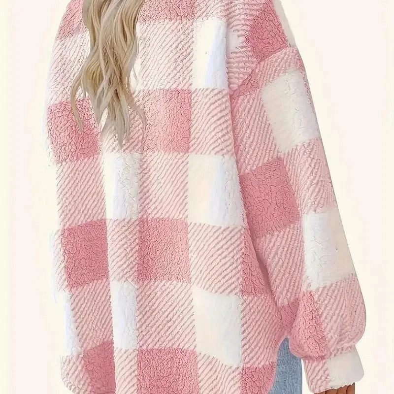 Europe and the United States Autumn and Winter Lapel Plaid Coat