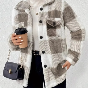 Europe and the United States Autumn and Winter Lapel Plaid Coat