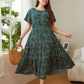European and American Style Plus Size Women's Dress Hot Printed Loose Ankle-Length Bohemian Summer Fashion