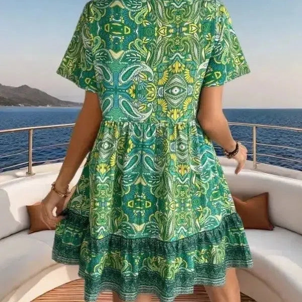 European and American Women's Spring and Summer V-neck Printed Dress