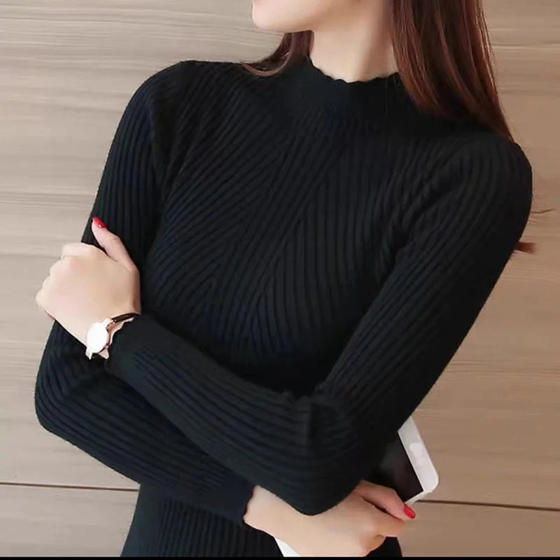 EVNISI Autumn Women Mock Neck Ruffles Sweater for Winter