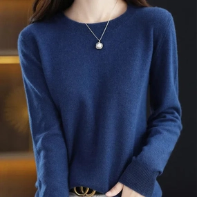 Fashion 100% Merino Wool Sweater Elegant Cashmere Pullover for Women O-Neck Long Sleeve Knitwear Jumper Tops Soft Warm Lightweight