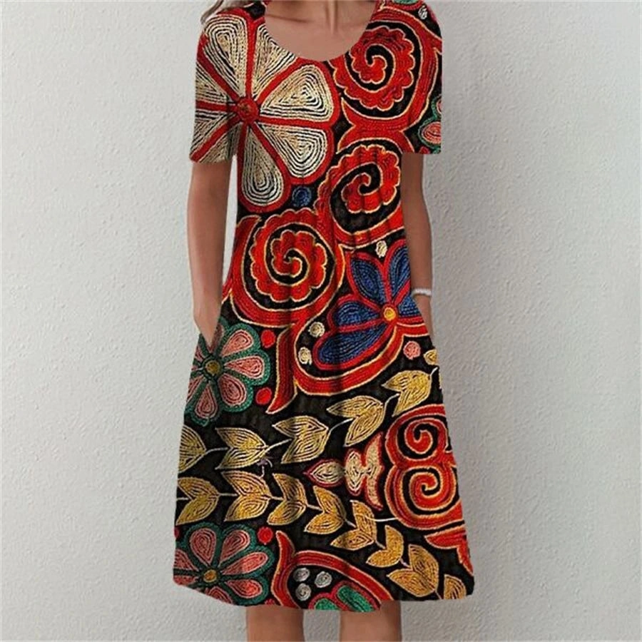 Fashion Elegant Women Dress Loose Casual Dress Printed Design